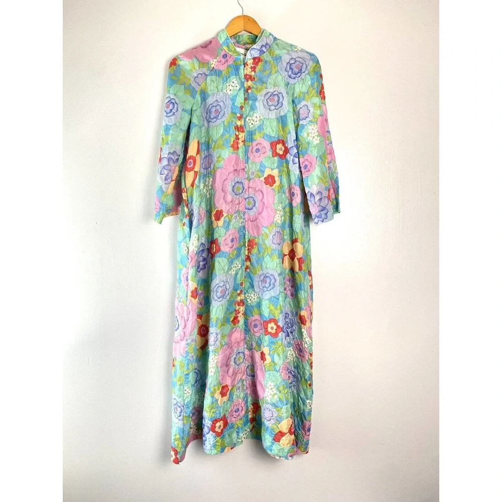 Stella Fagin Kimono Style Lounge Gown House Coat Robe Flower Mod 60s Vintage